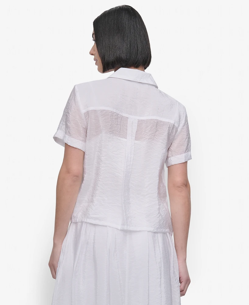 Dkny Women's Short-Sleeve Button-Front Tech Shirt