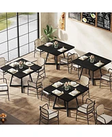 Tribesigns Square Dining Table Set of 6, 31.5" Industrial Dinner Table with Metal Base, Wood Kitchen Table for 10 People, Brown Bar Table for Res