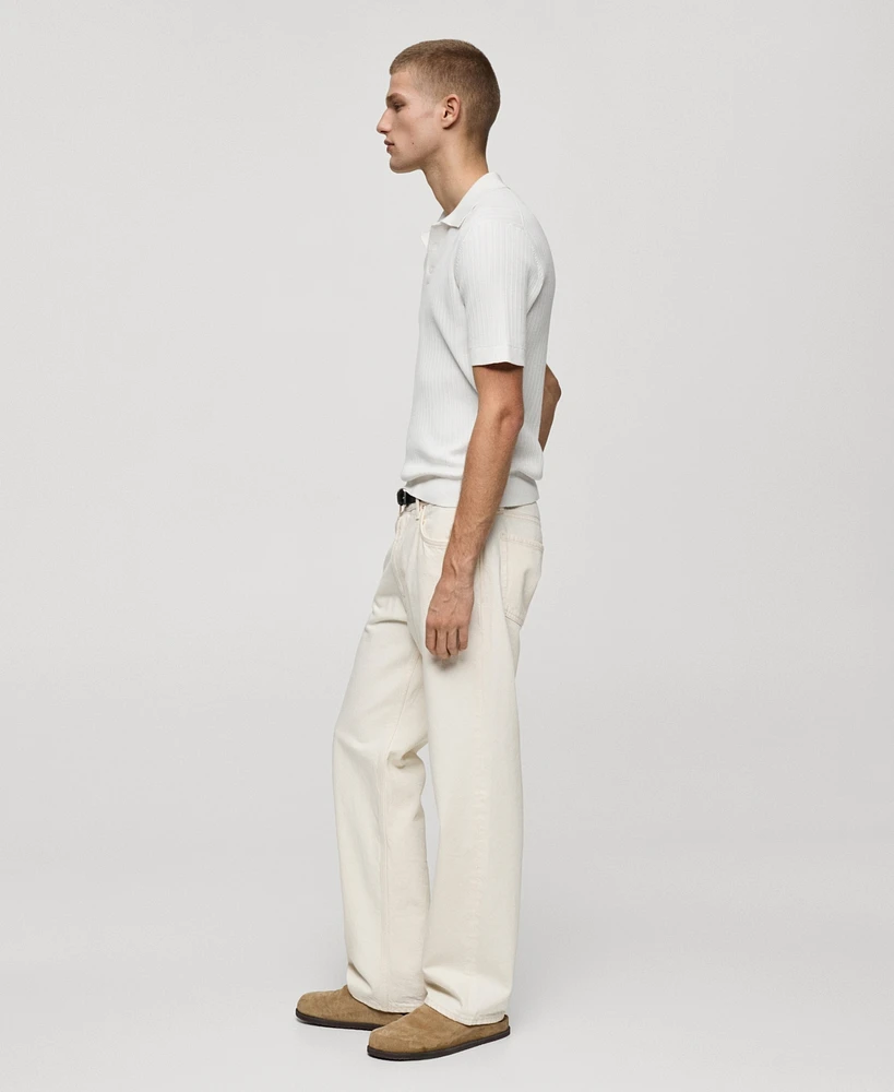Mango Men's Fine-Knit Ribbed Cotton Polo Shirt