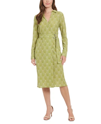 London Times Petite Printed Faux-Wrap Dress
