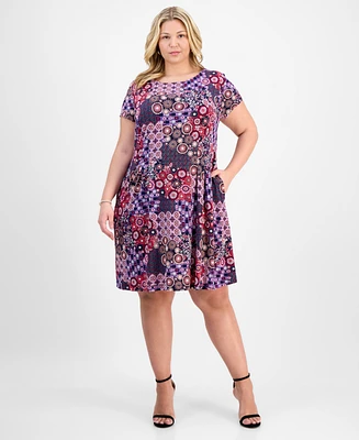 Connected Plus Size Printed Fit & Flare Dress