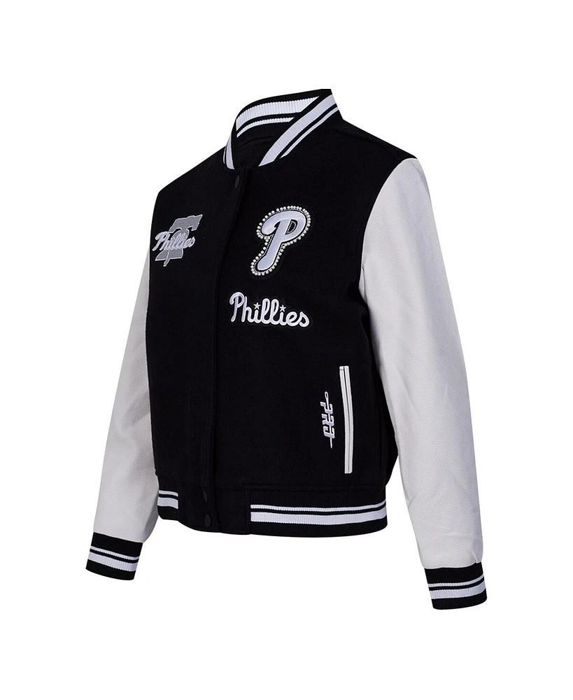 Pro Standard Women's Black Philadelphia Phillies Rib Wool Full-Zip Varsity Jacket