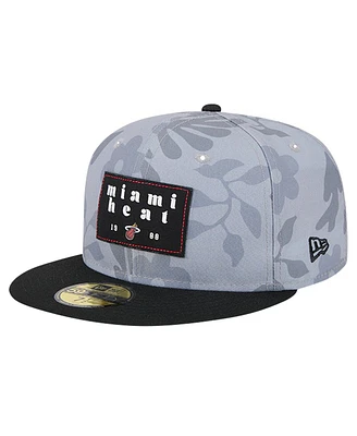 New Era Men's Gray Miami Heat Palm Fronds 2-Tone 59FIFTY Fitted Hat