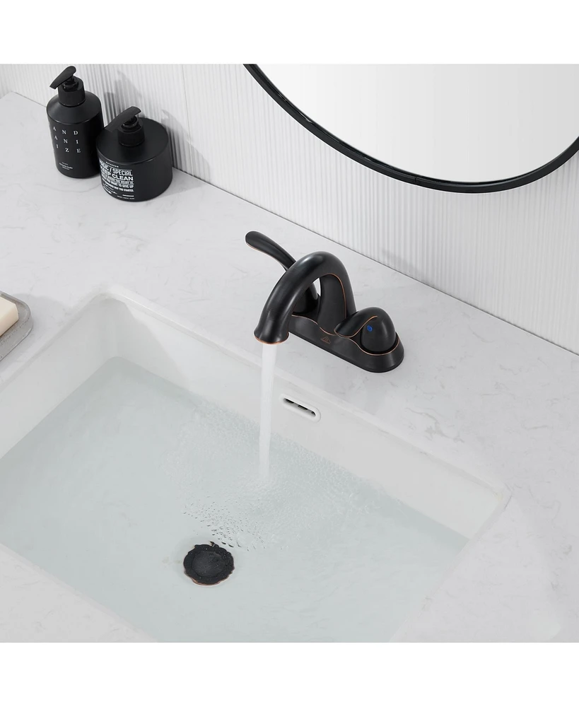 4 Inch 2-Handle Bathroom Sink Faucet Centerset Bathroom Faucet 2 Handle Sink Faucet with Pop up Drain Water Supply Hoses Brushed Nickel