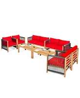 Gymax 8PCS Patio Outdoor Furniture Conversation Set Acacia Wood W/ Cushions