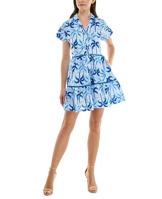 Taylor Women's Floral Tiered Button-Front Mini Dress