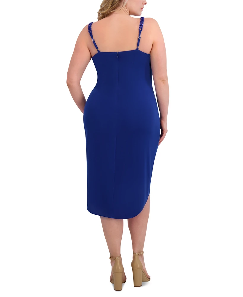 Siena Plus Side-Ruched Chain-Strap Cowlneck Dress