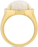 Effy Ethiopian Opal (4-1/3 ct. t.w.) & Diamond (1/6 ct. t.w.) Halo Ring in 14k Gold-Plated Sterling Silver