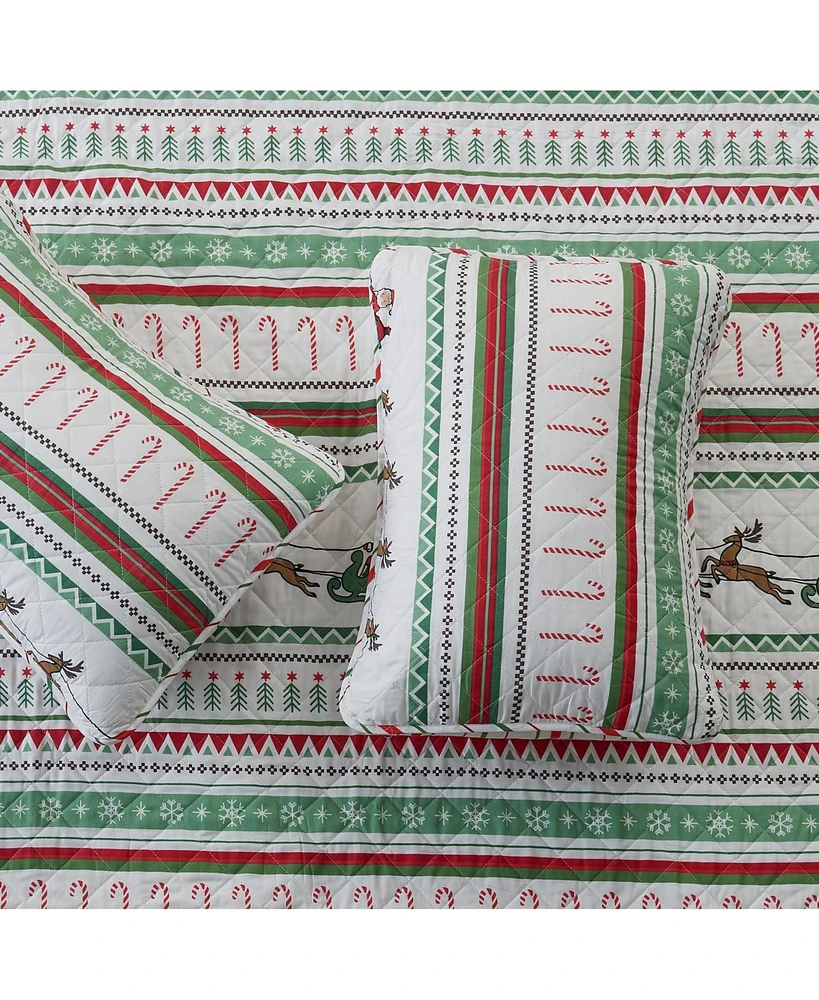 Linery & Co. Holiday Striped Microfiber Quilt Set With Shams