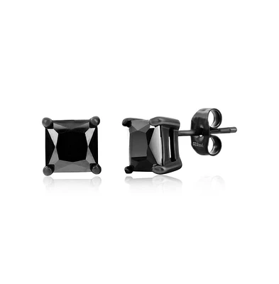Stainless Steel, 8mm Square Black Cz Studs