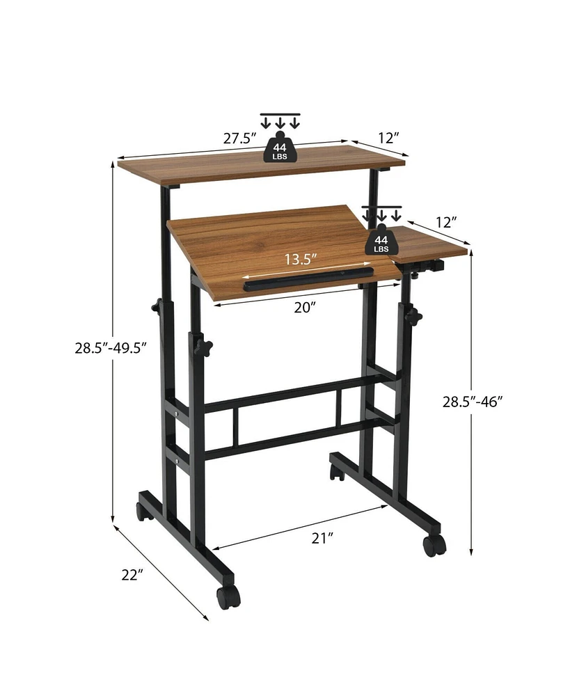 Mobile Standing up Desk Adjustable Computer Desk Tilting Workstation