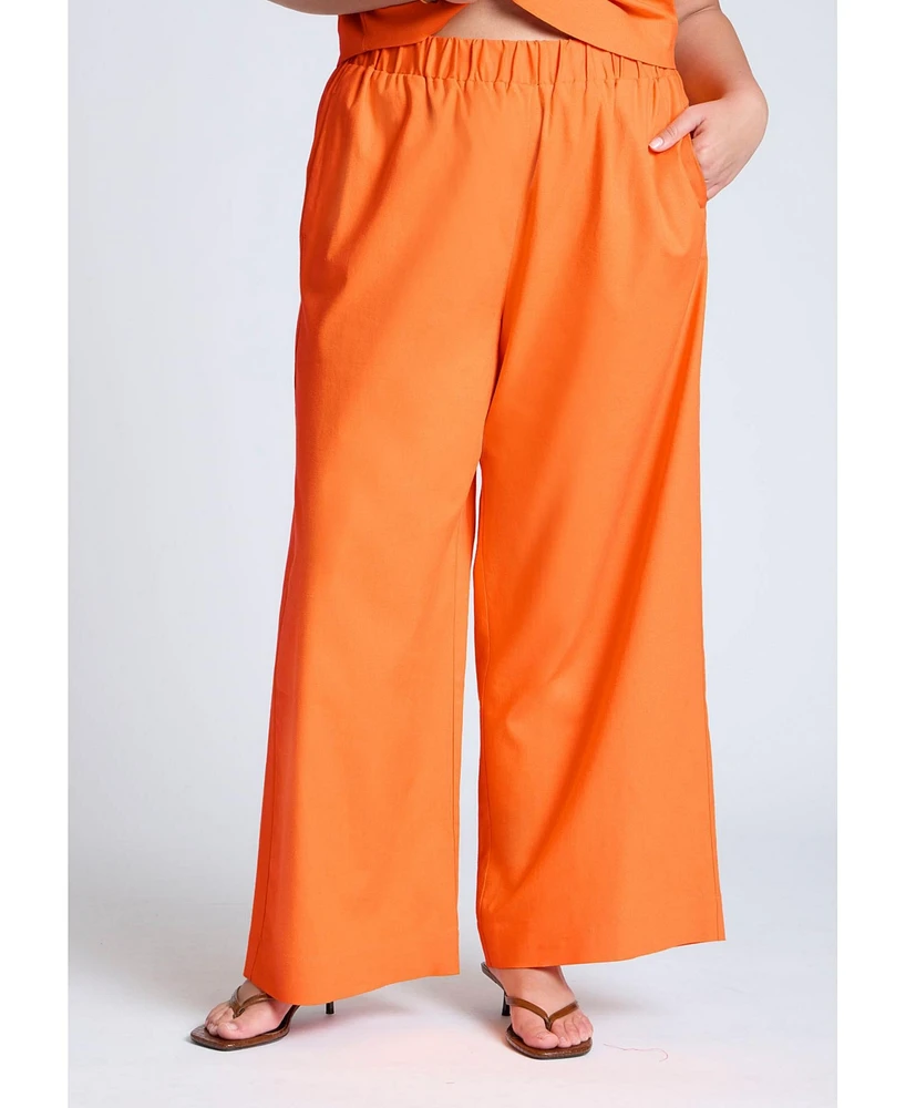 Eloquii Women's Easy Wide Leg Linen Pant