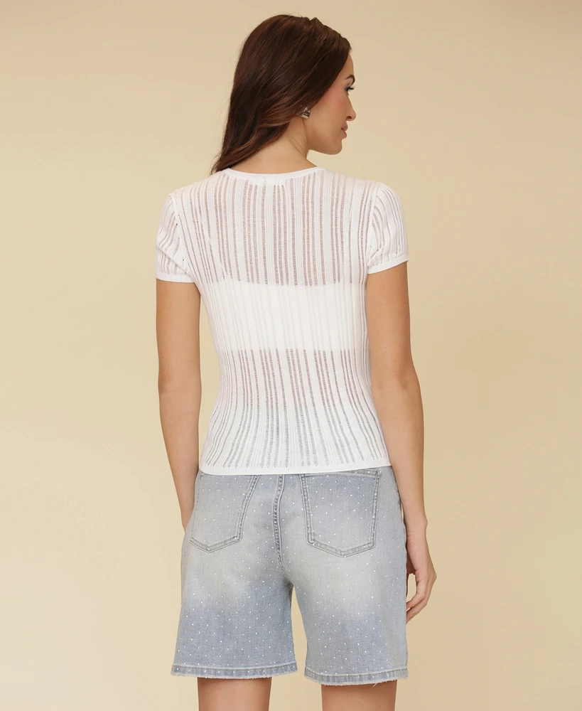 Avec Les Filles Women's Short-Sleeve Drop-Stitch Knit Top