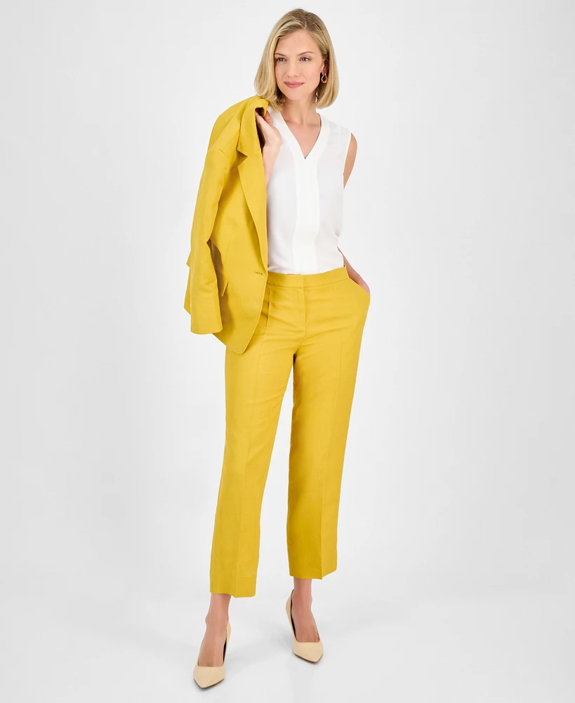 Kasper Women's Linen Mid-Rise Straight-Leg Ankle Pants