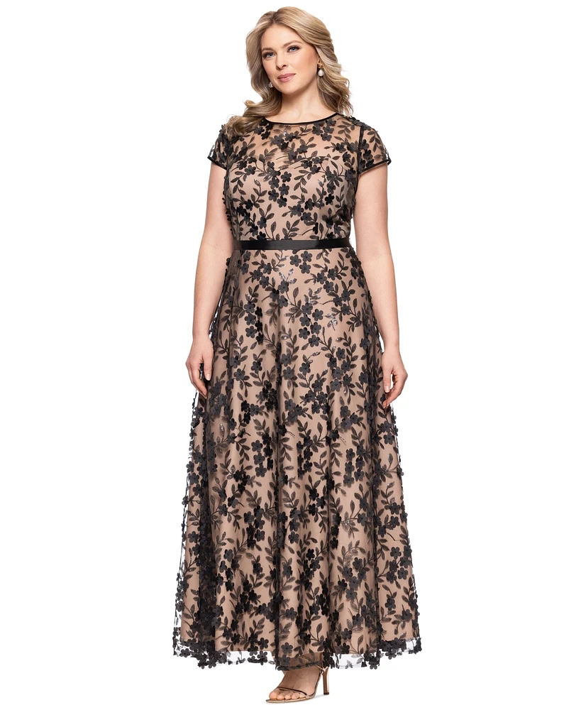 Xscape Plus Size Embellished 3D Flower Ball Gown