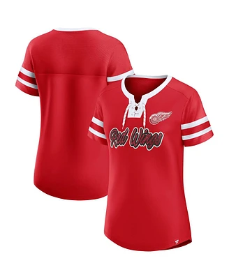 Fanatics Women's Red Detroit Wings Iconic Athena Lace-Up T-Shirt