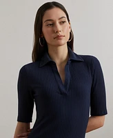 Lauren Ralph Women's Rib-Knit Elbow-Sleeve Polo Dress