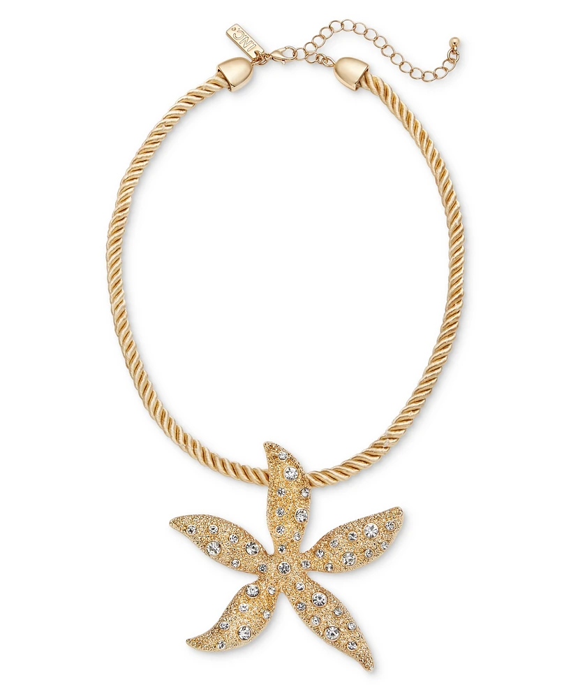 I.n.c. International Concepts Gold-Tone Crystal Starfish Statement Pendant Necklace, 16-1/2" + 3" extender, Exclusively at Macy's