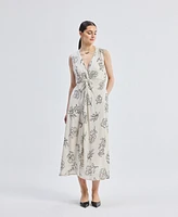 Reistor Women's Front Twist Midi dress Black Florals