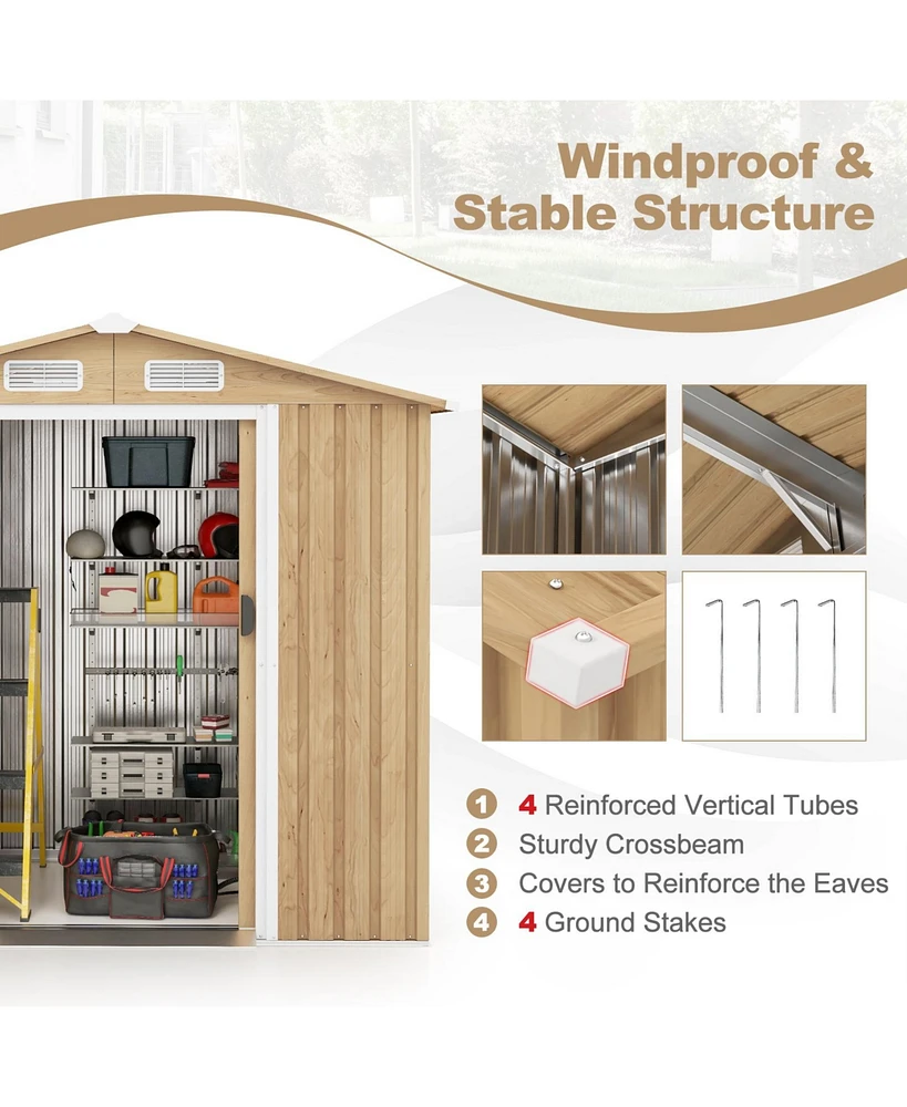 Weather Resistant Galvanized Steel Shed with Tilted Roof for Backyard Garden Patio Lawn