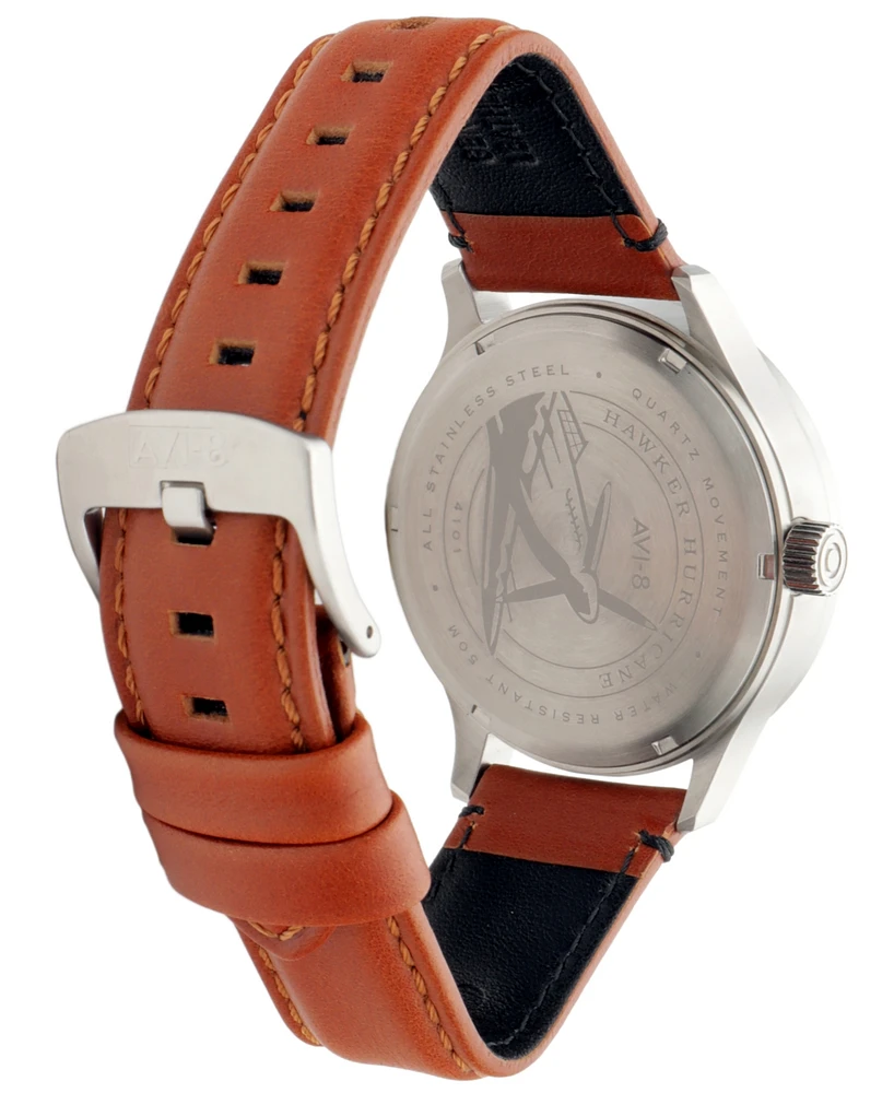 Avi-8 Men's Hawker Hurricane Mckellar Dual-Time Tan Leather Strap Watch, 44mm