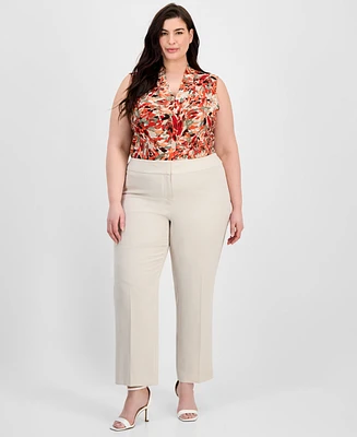 Kasper Plus High-Rise Slim-Leg Pants
