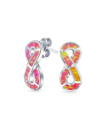 Bling Jewelry Symbol Of Eternity Iridescent Pink Love Knot Created Opal Infinity Stud Earrings Sterling Silver