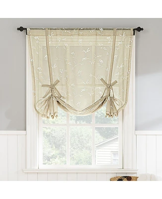 Bridget Embroidered Leaf Sheer Rod Pocket Window Tie-up Shade