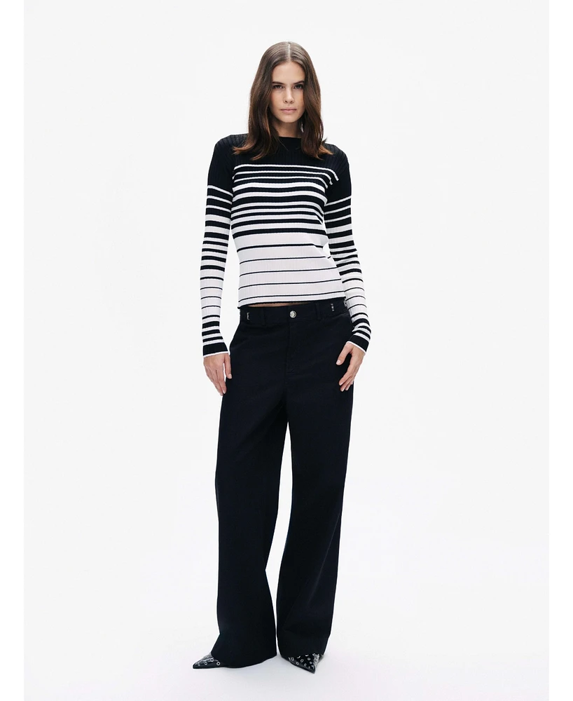 Nocturne Women's Striped Crocheted Knitted Sweater