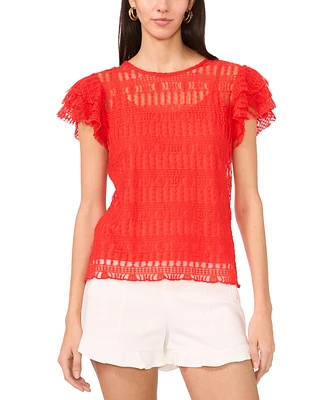 Vince Camuto Women's Lace Ruffle-Sleeve Top