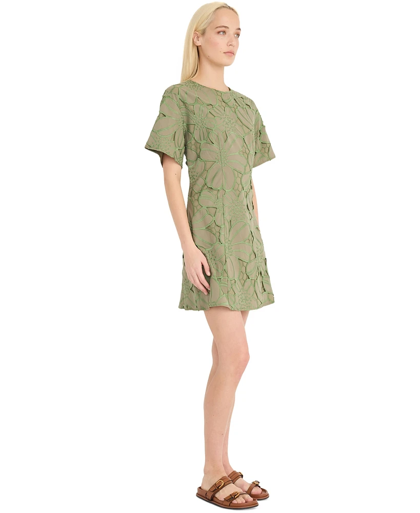 Luxely Women's Embroidered Cutout Short-Sleeve Cotton Mini Dress