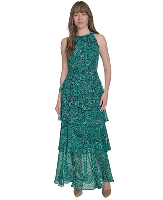 Tommy Hilfiger Women's Floral-Print Halter-Neck Tiered Sleeveless Dress