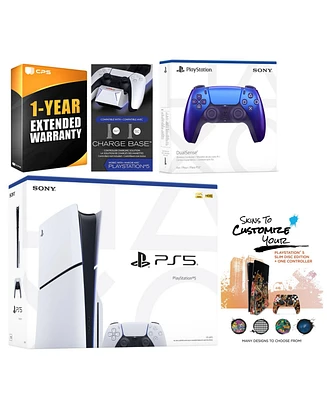 Sony Playstation 5 Slim Disc with ExtraController, Charging Dock and MightySkins Decal Voucher + 1 Year Cps Extended Warranty