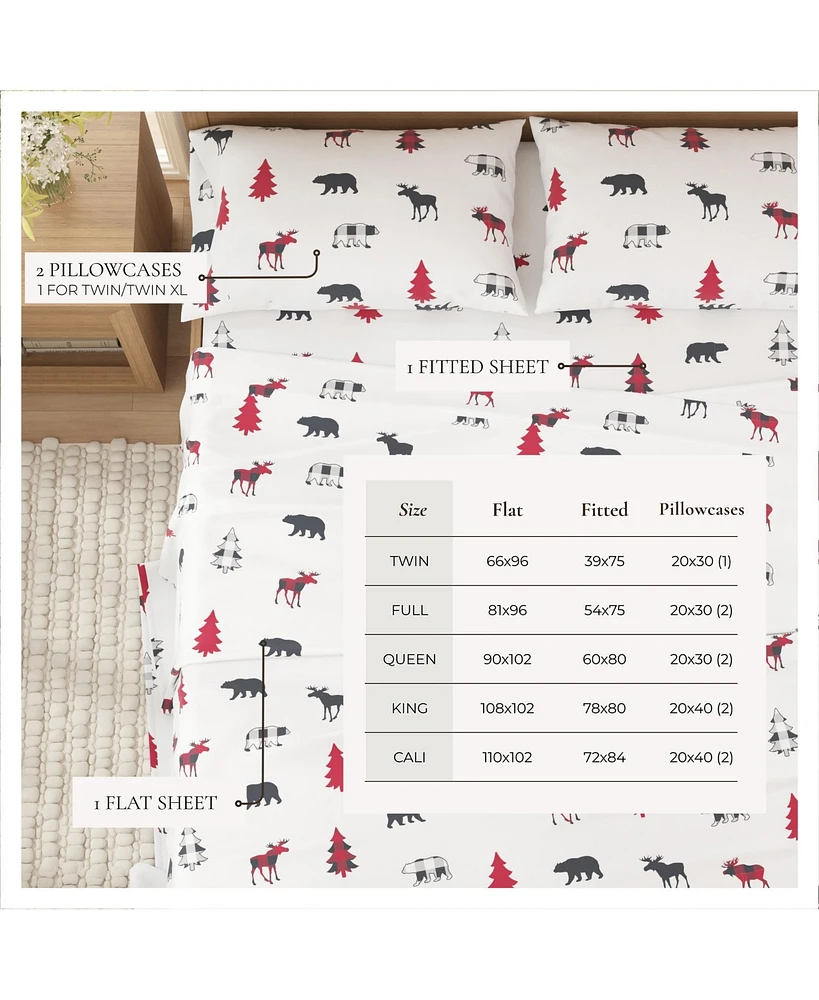 Turkish Cotton Double-Brushed Lodge Printed Flannel Bed Sheet Set
