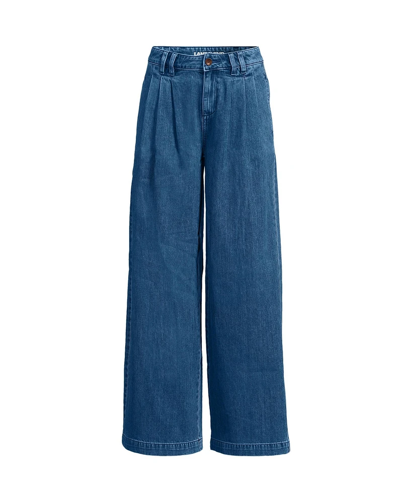 Lands' End Women's Lightweight Denim Mid Rise Pleated Slouchy Jeans