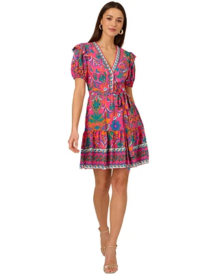 Adrianna by Papell Women's Printed Puff-Sleeve Mini Dress