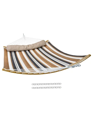 Heavy-Duty Quilted 2-Person Hammock with Curved Bamboo Spreader Bars - 450 lb Weight Capacity