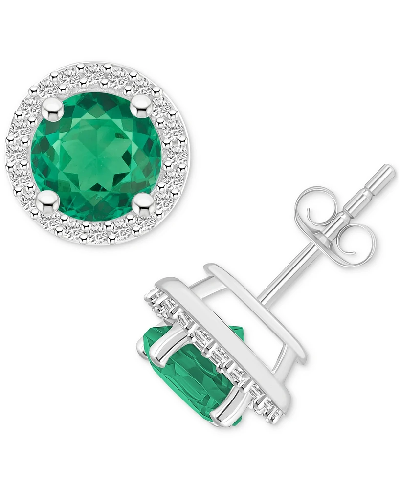Lab-Created Emerald (1-1/2 ct. t.w.) & White Sapphire (1/5 Halo Stud Earrings 10k Gold