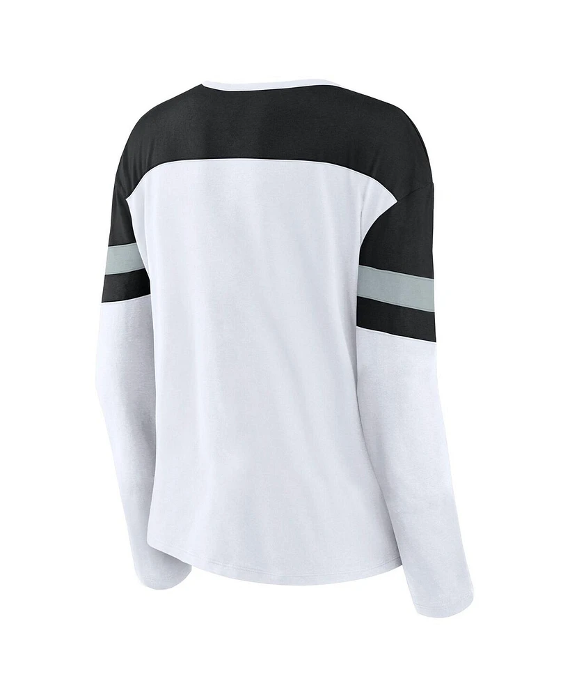 Fanatics Women's White/Black Los Angeles Kings Frozen Long Sleeve Notch Neck T-Shirt