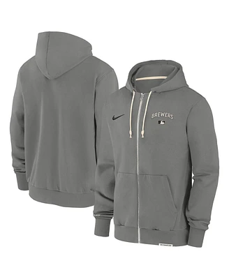 Nike Men's Charcoal Milwaukee Brewers Authentic Collection Travel Performance Full-Zip Hoodie