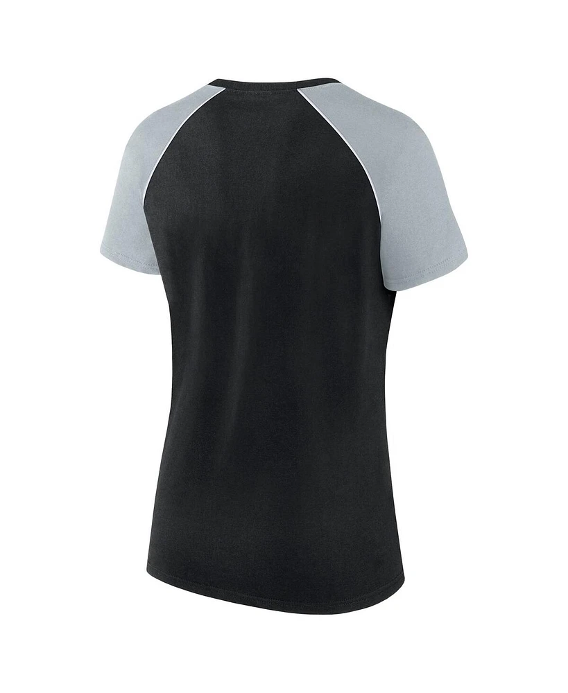 Fanatics Women's Black/Silver Las Vegas Raiders Glittered Primary Raglan T-Shirt