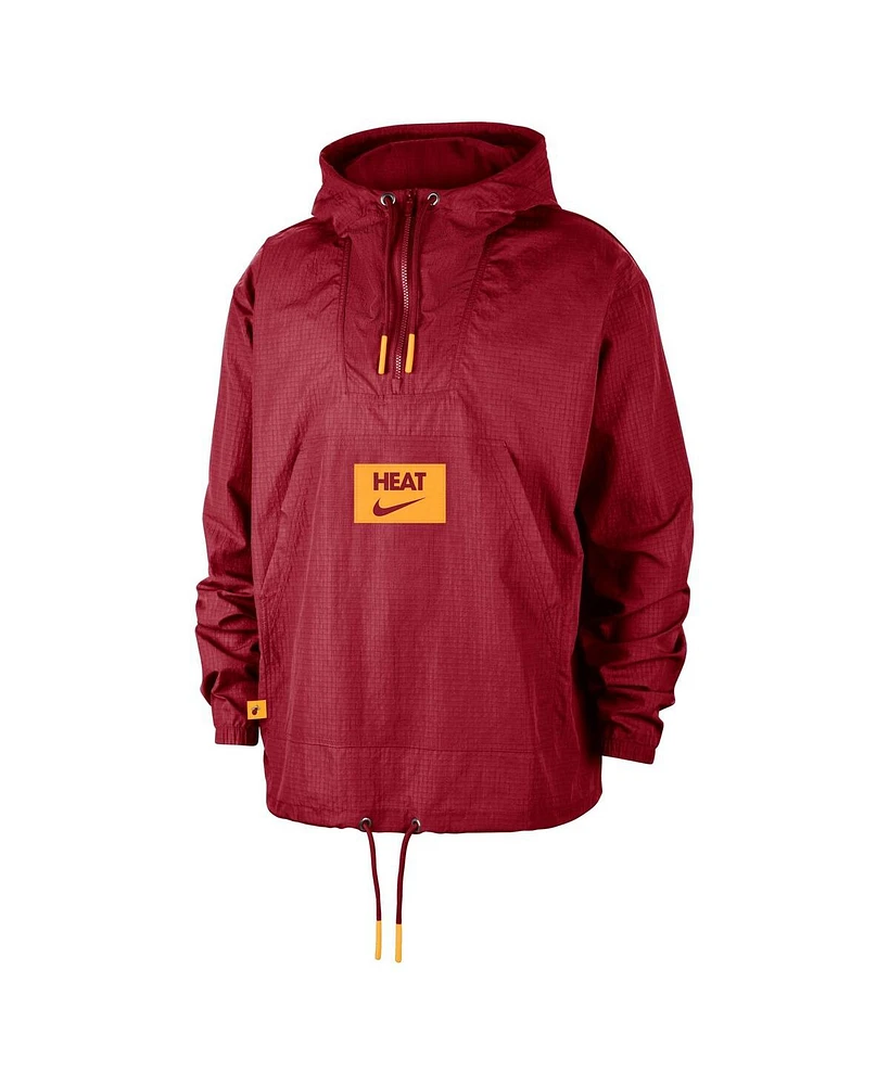 Nike Men's Red Miami Heat Courtside Premium Club Anorak Quarter-Zip Pullover Hoodie