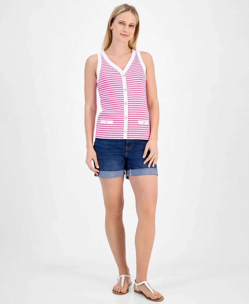 Nautica Jeans Women's Striped Button Sleeveless Sweater