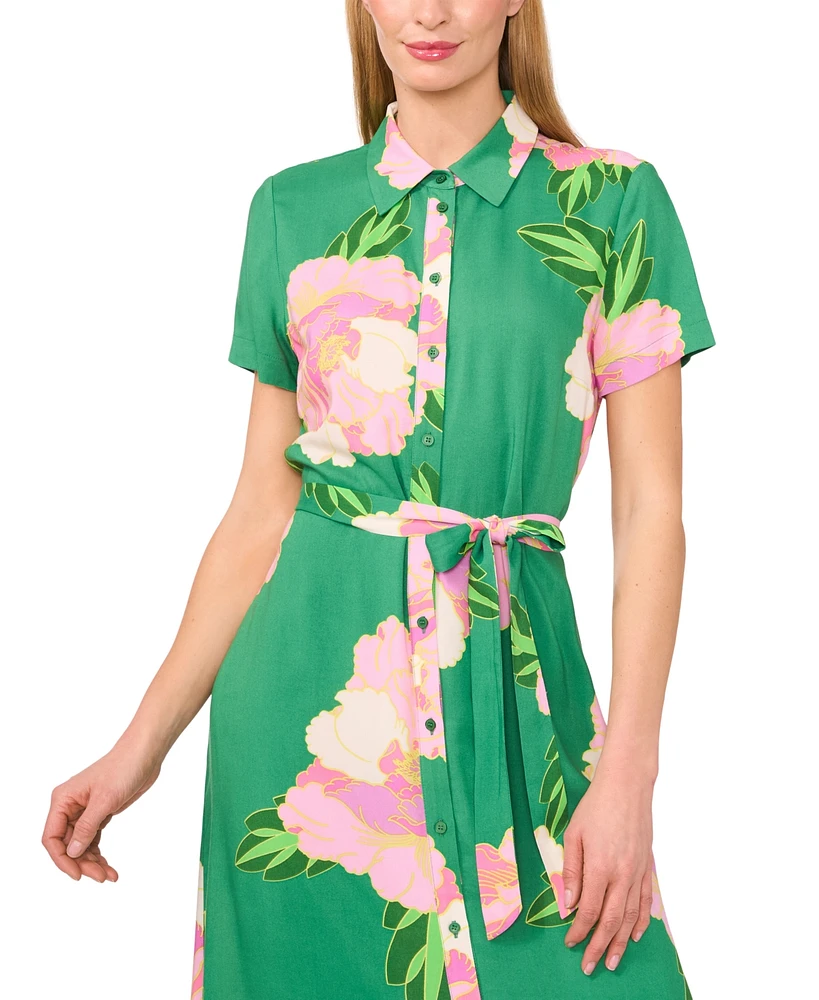 CeCe Women's Floral Print Button-Front Midi Shirtdress