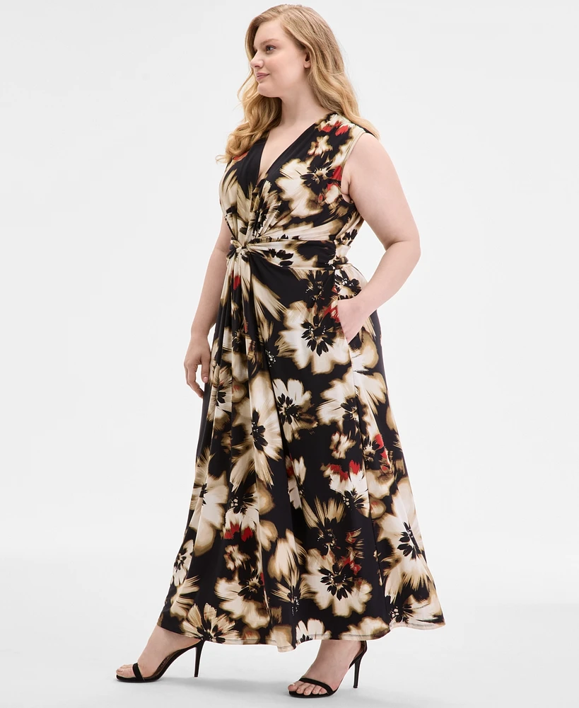 Anne Klein Plus Printed Twist-Front Maxi Dress