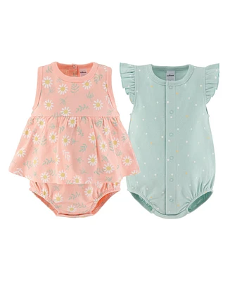 The Peanutshell Baby Girls Rompers - 2 Pack, Daisy