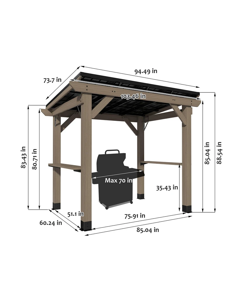 Mondawe 8 Ft. W x 6 Ft. D Solid Cedar Wood Grill Gazebo with Two Side Wooden Holder