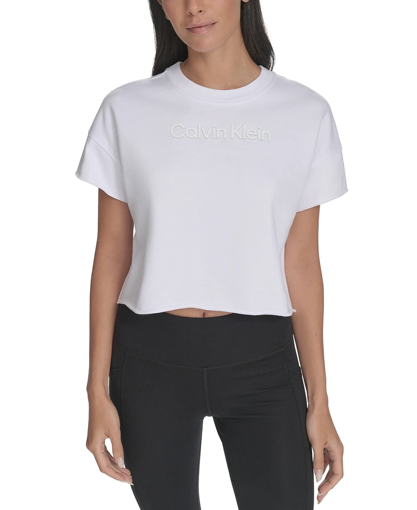 Calvin Klein Performance Women's French Terry 2-Tone Logo Crop T-Shirt