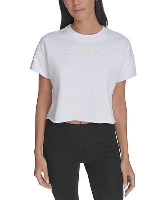 Calvin Klein Performance Women's French Terry 2-Tone Logo Crop T-Shirt