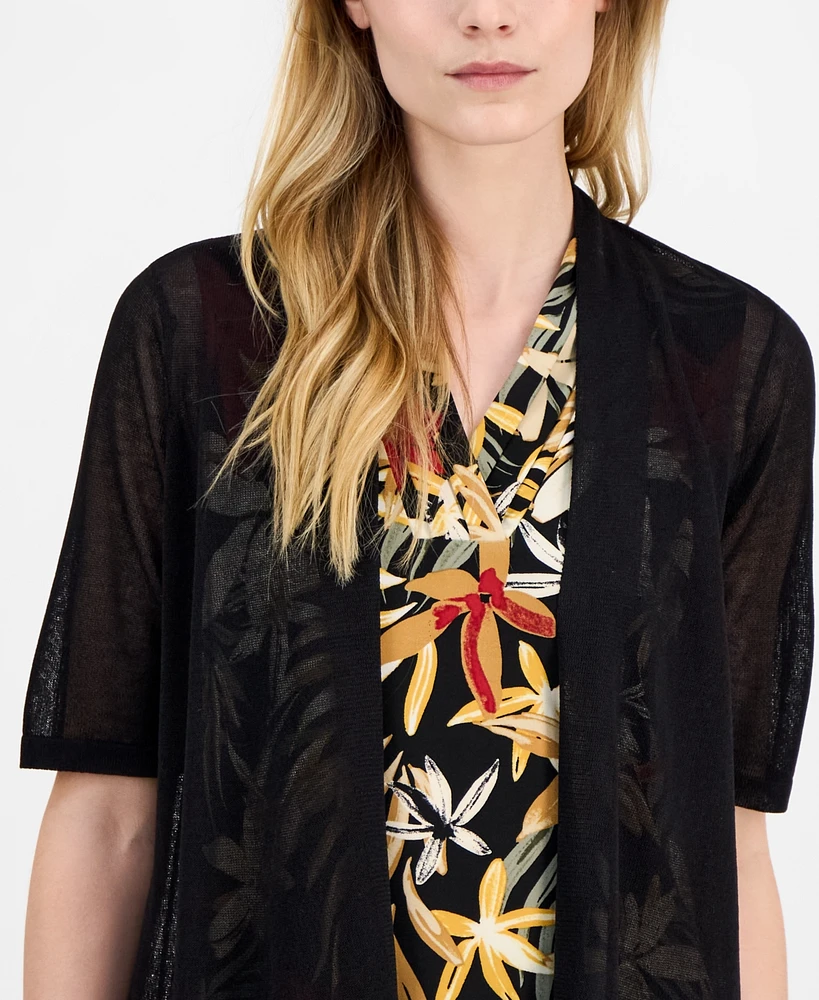 Anne Klein Women's Sheer Open-Front Short-Sleeve Cardigan